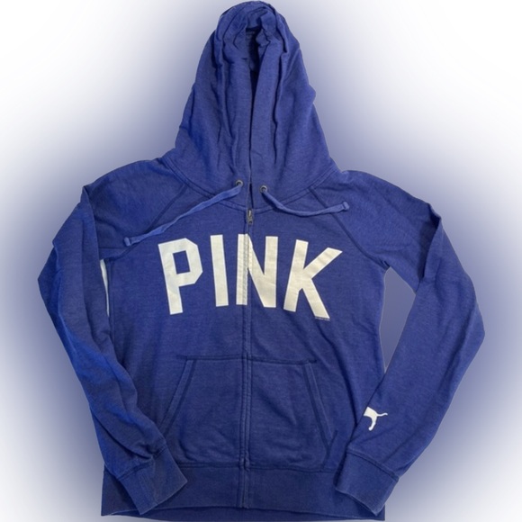 PINK Victoria's Secret Tops - - PINK Victorias Secret blue zip up hoodie medium